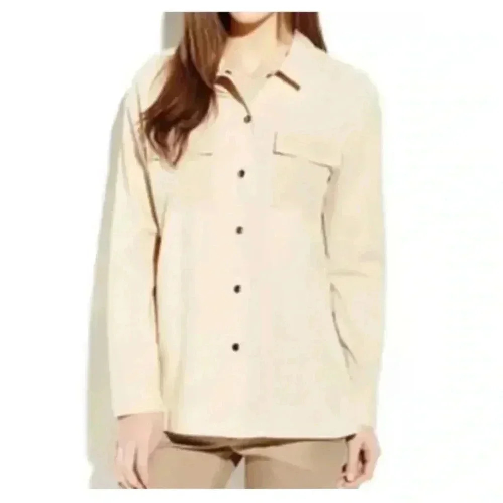 Woman ELIZABETH AND JAMES Khaki Beige Hayden Cotton Silk Shirt Jacket Small EUC
